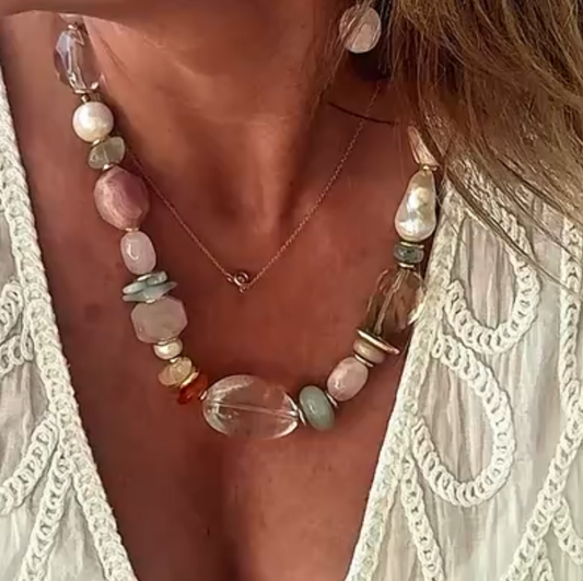 Collar de piedras naturales baño de oro 24K – Trovare Chile