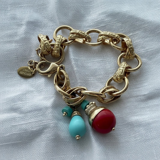 Pulsera baño oro italiana con turquesa y coral 