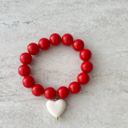 Pulsera Roja Corazón Blanco - Resina Italia