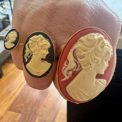 Anillo Cameo Negra Pequeño - Resina - Hecho en Italia