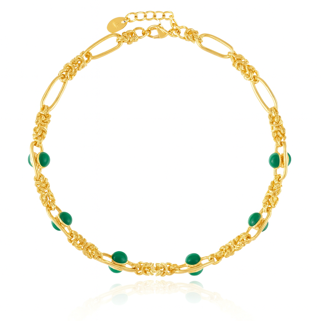 Collar Lisanza Ágata Verde – Elegancia Italiana en Oro y Luz