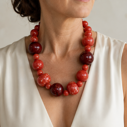 Collar Baco de resina italiana ámbar rojo – Trovare Chile