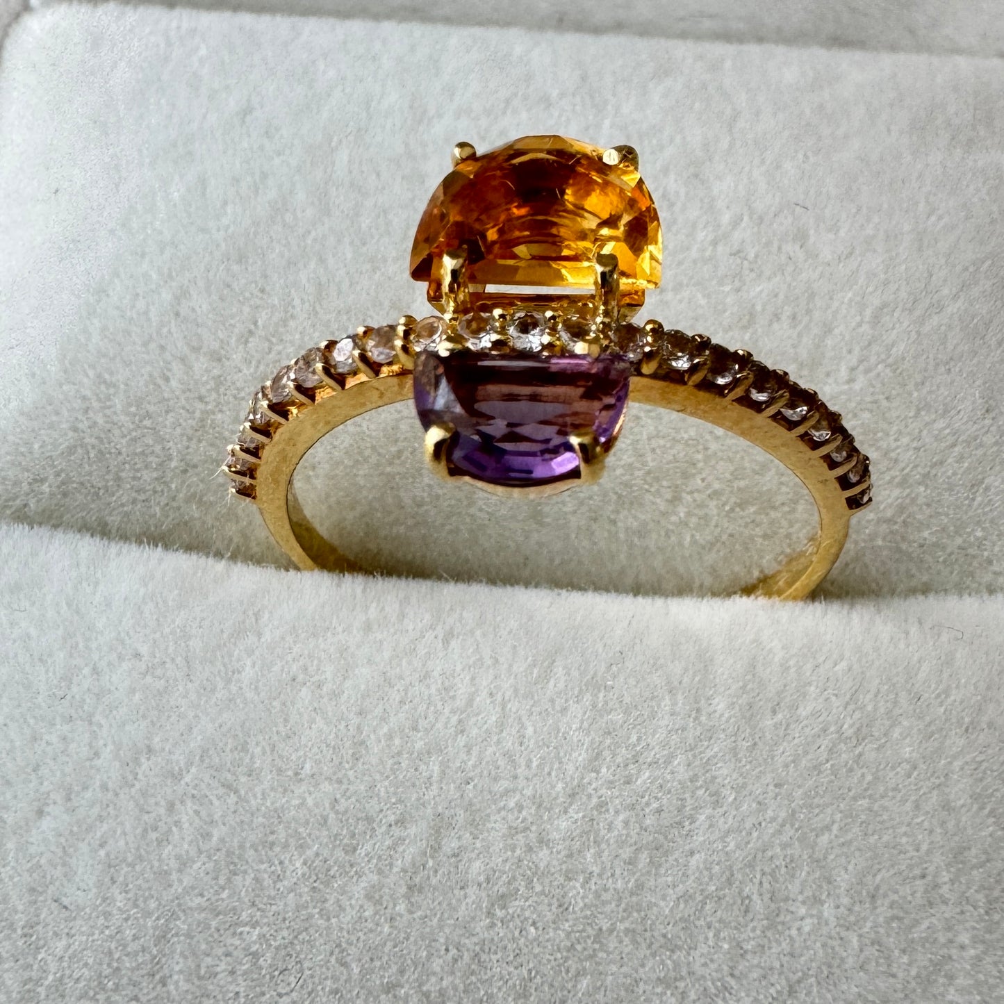 Anillo Pendulum Collection con Amatista & Citrino Amarillo | Vermeil Oro 18k sobre Plata 925