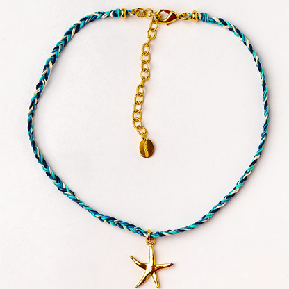 Collar Estrella Azul y  Baño de Oro 24k