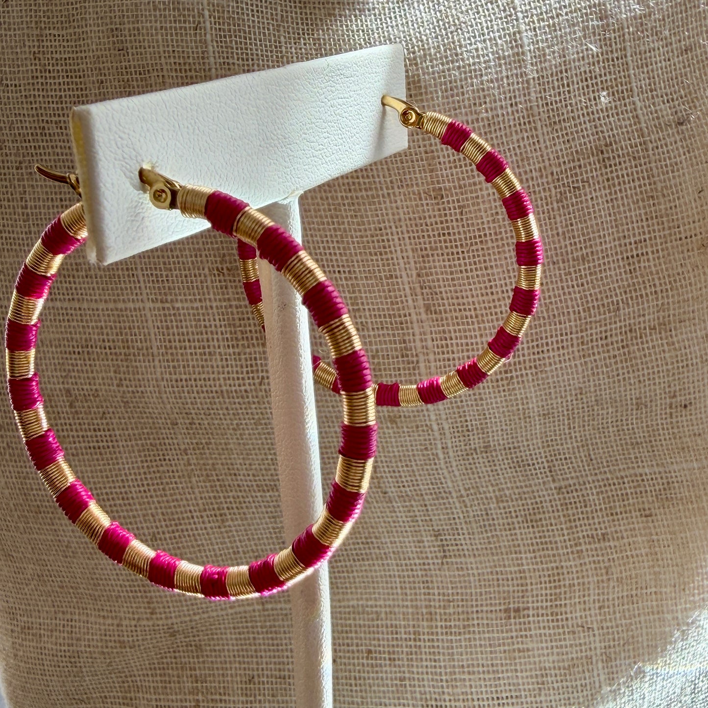 Aros Argollas Fucsia - fibra natural
