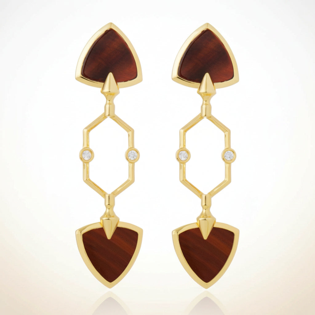 Aros Himeros Largos Ojo de Tigre – Baño de Oro | Joyería Italiana