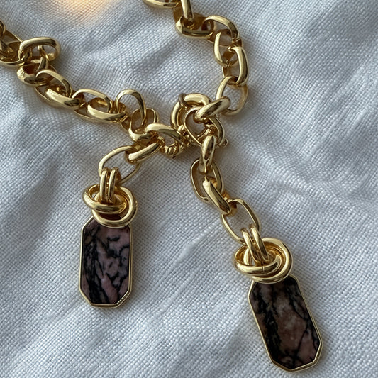 Collar italiano cadena piedras baño de oro 