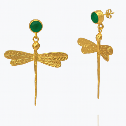 AROS CHILE LIBELULA BAÑO ORO Y PIEDRAS