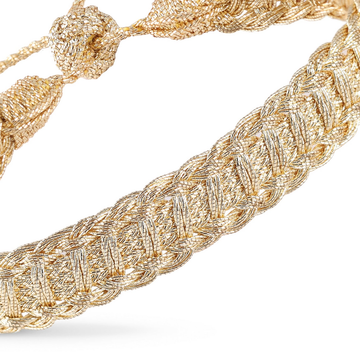 Detalle del tejido sfifa de la pulsera Ayla Gold, hecha a mano en Marruecos