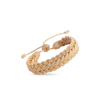Pulsera Azal color Gold, trenza marroquí con líneas oblicuas al centro, hecha a mano en Marruecos