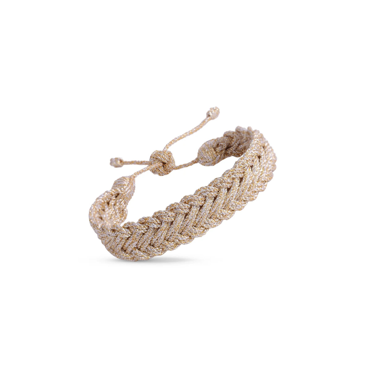 Pulsera Azal color Gold Silver, trenza marroquí bicolor con líneas oblicuas, hecha a mano en Marruecos