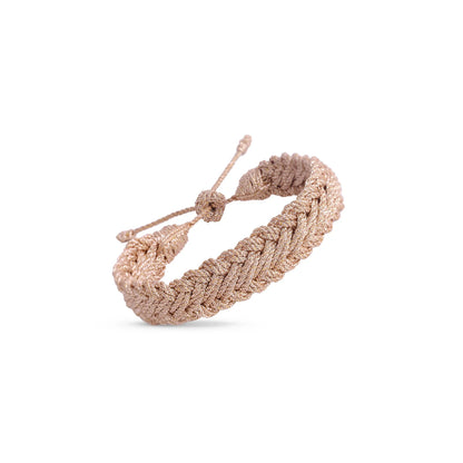 Pulsera Azal color Oro rosa, trenza marroquí con líneas oblicuas al centro, hecha a mano en Marruecos