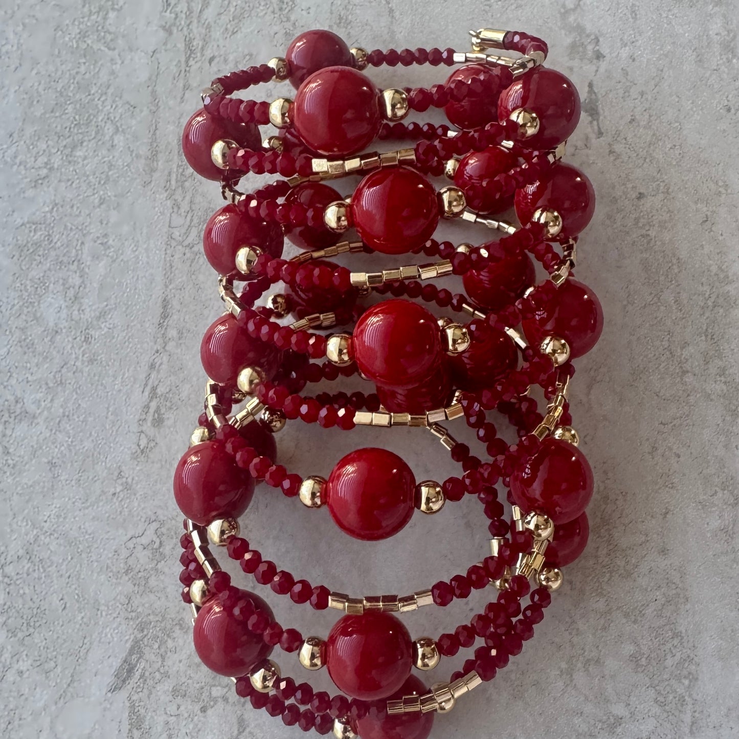 Pulsera Roja 10 Vueltas – Espiral con Cristales