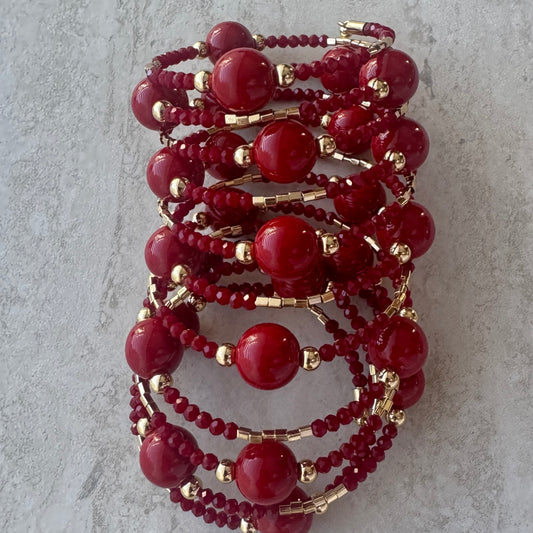 Pulsera Roja 10 Vueltas – Espiral con Cristales