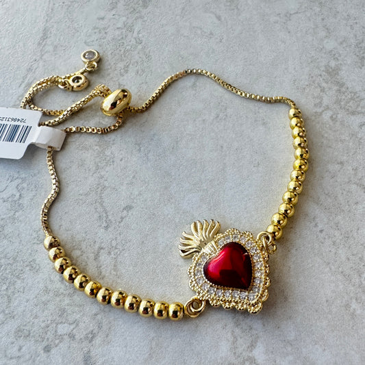 Pulsera Corazón Rojo - Baño oro y esmaltado