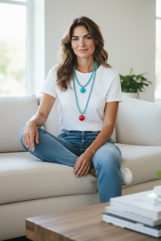 Collar Esfera Cristal y Resina Turquesa - Hecho en Italia