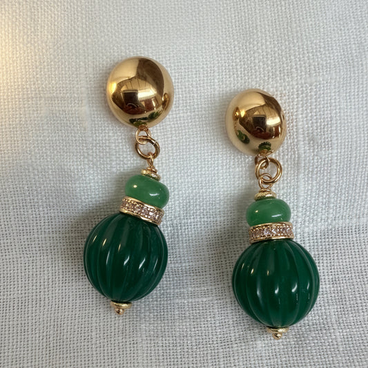 Aros verdes baño oro italianos 