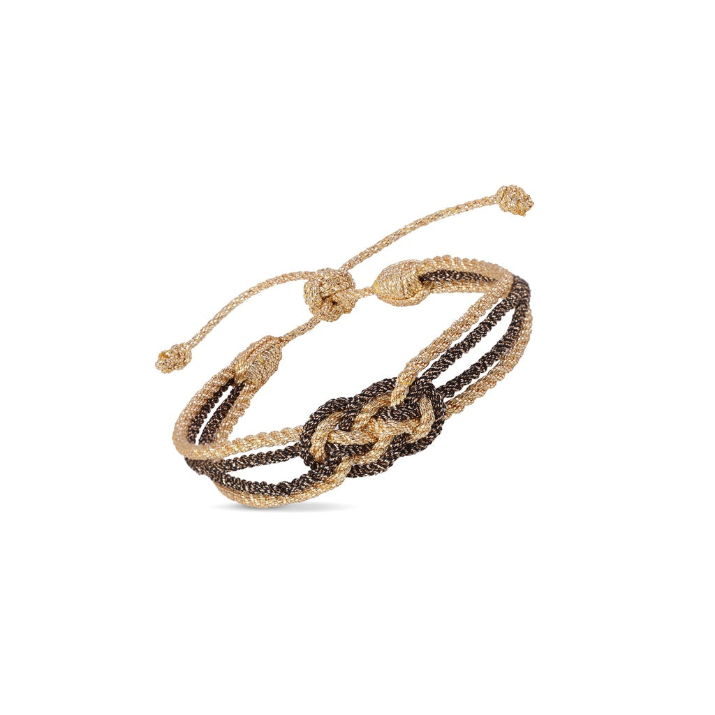 Pulsera Knot Nº2 color Gold Ochre, sfifa marroquí en dorado y ocre con nudo, hecha a mano
