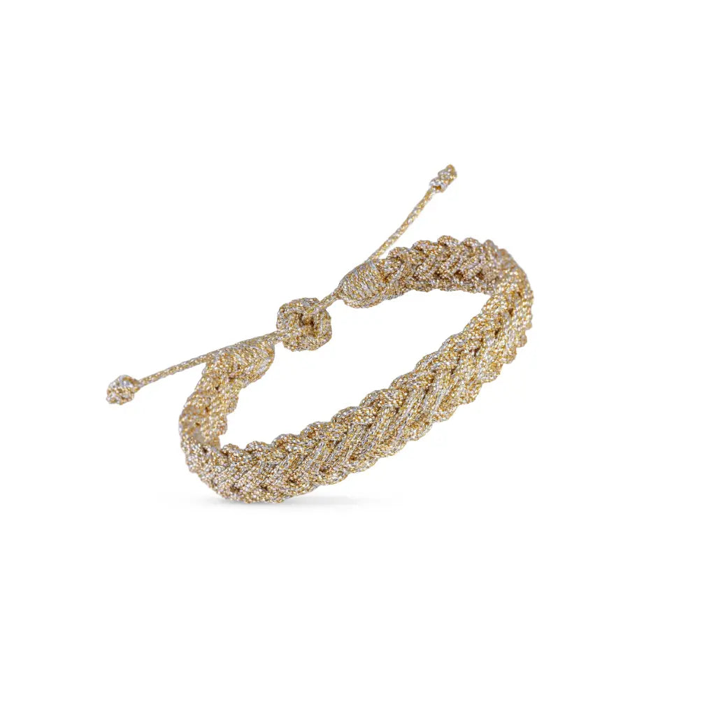 Pulsera Mini Azal color Gold Silver, tejida a mano en Marruecos con sfifa, trenzado tradicional marroquí