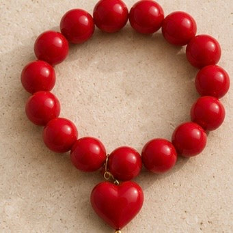 Pulsera de Resina Italiana Roja con Corazón  Rojo