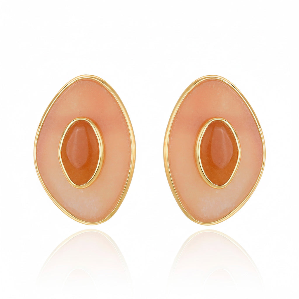 Aros Poet con Cuarzo Rosa Bañados en Oro – Aros Elegantes con Piedra Natural