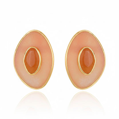 Aros Poet con Cuarzo Rosa Bañados en Oro – Aros Elegantes con Piedra Natural