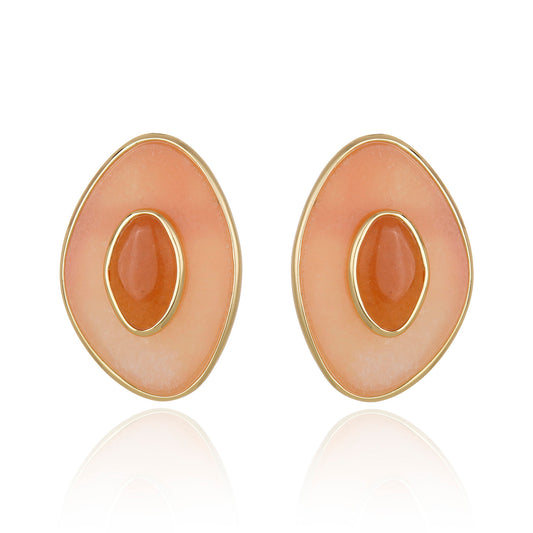 Aros Poet con Cuarzo Rosa Bañados en Oro – Aros Elegantes con Piedra Natural
