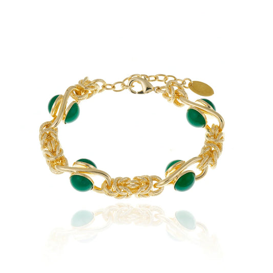 Brazalete Lisanza Ágata Verde – Elegancia Artesanal Italiana en Oro 18K