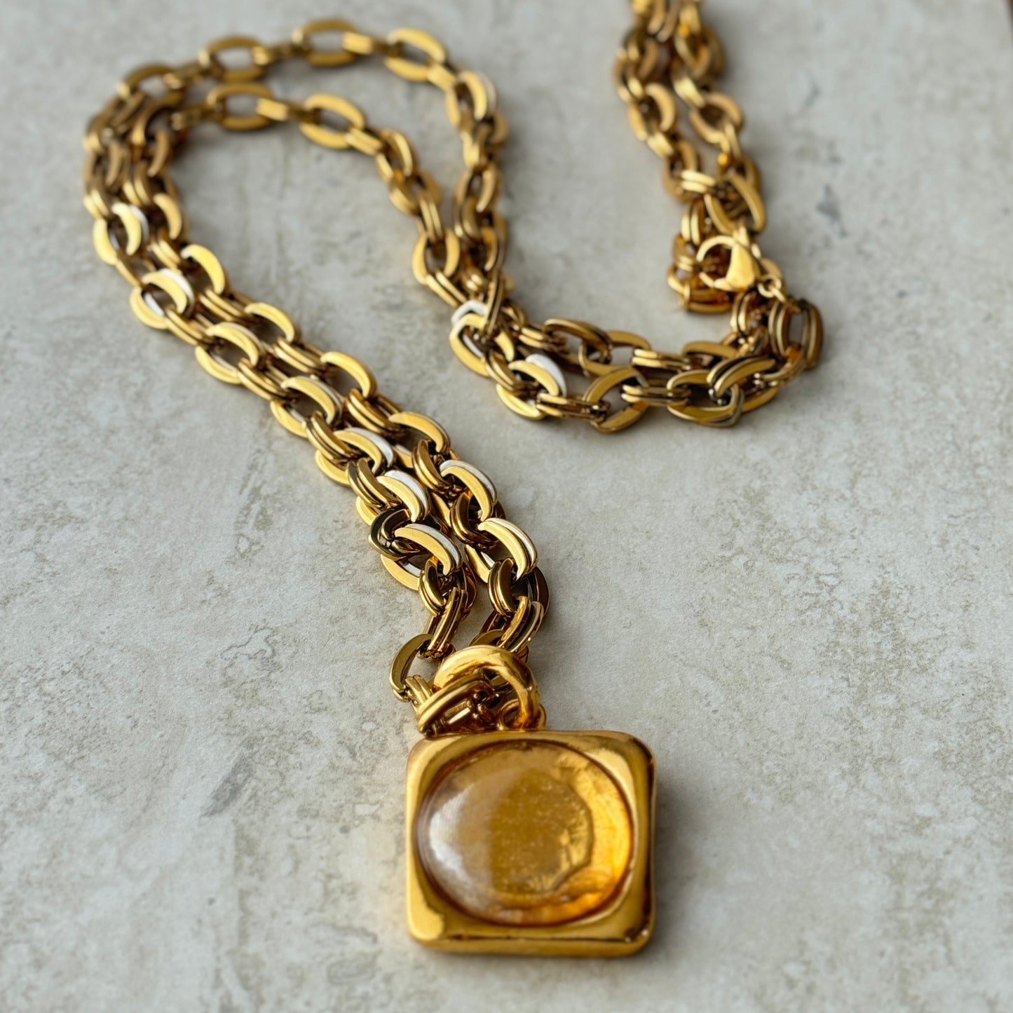 Collar con Cristal Bohemio y Cadena 24k - Yellow