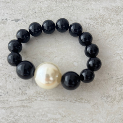 Pulsera Negra Esfera Perla - Resina Italia