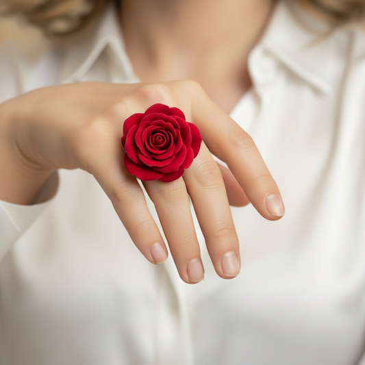Anillo Camelia Rojo | Anillo Ajustable con Flor de Resina