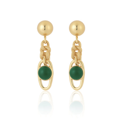 Aros Dorados con Ágata Verde “Lisanza” – Sofisticación y Detalle Artesanal