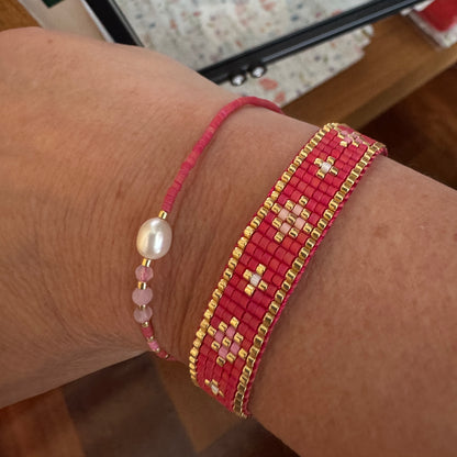 Pulsera Miyuki Single Ceresi Garden – Hecha a mano, baño de oro, perla, cristales