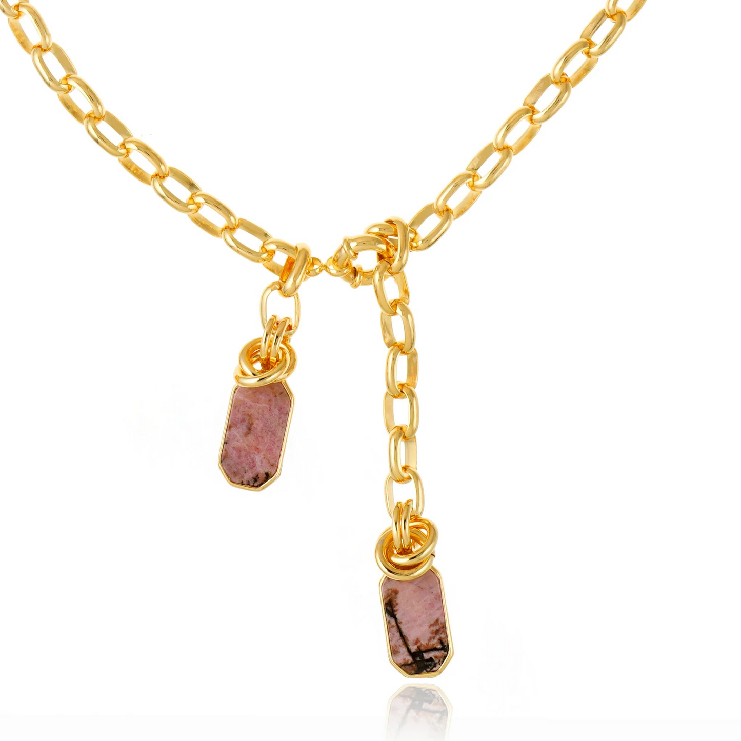 Collar Icons Pendant Rodonita – Piedra Natural y Baño Oro 24K | Hecho en Italia