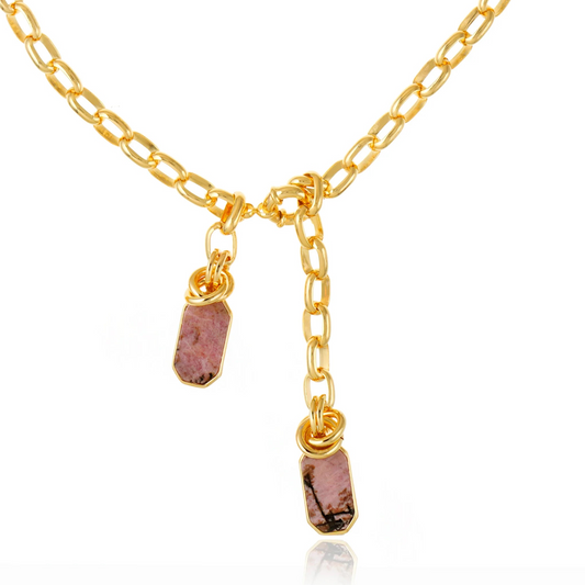 Collar Icons Pendant Rodonita – Piedra Natural y Baño Oro 24K | Hecho en Italia