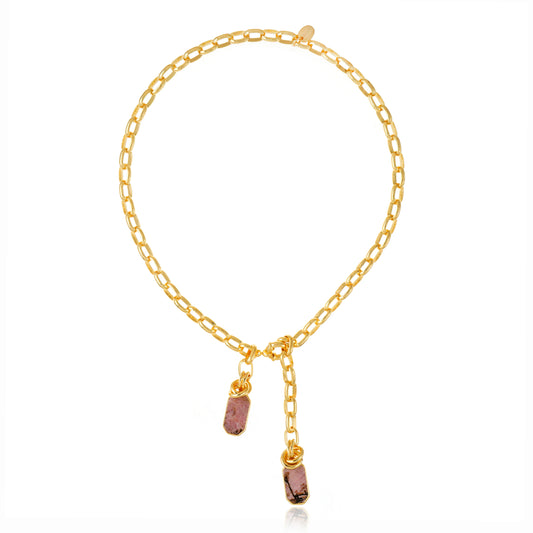 collar icons pendant con piedra rodonita natural bañada en oro