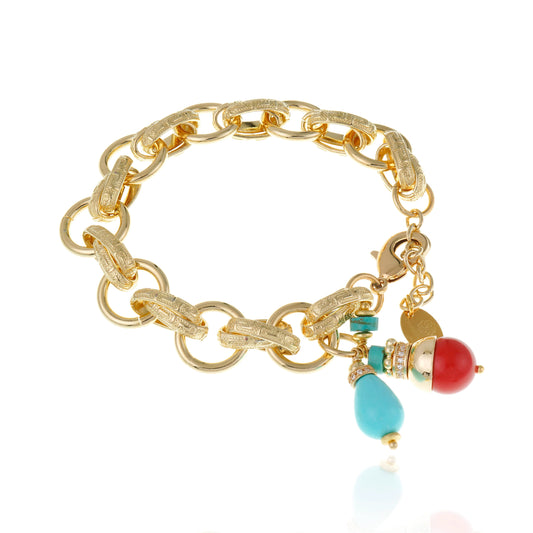Pulsera Sirena Coral y Turquesa – Elegancia Mediterránea en Oro y Color