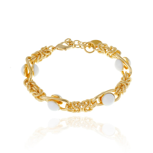 Brazalete Lisanza Ágata Blanca – Elegancia Artesanal Italiana en Oro 18K
