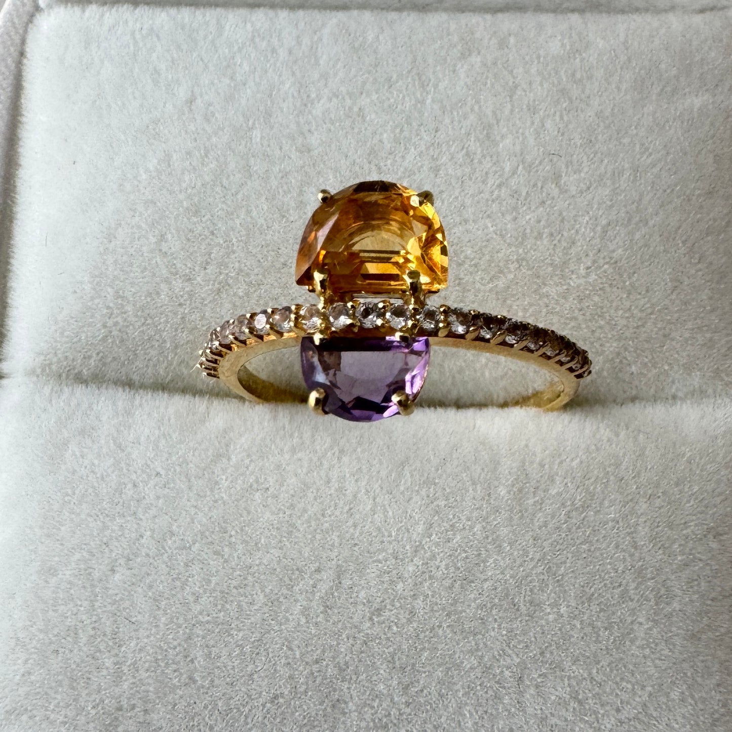 Anillo Pendulum Collection con Amatista & Citrino Amarillo | Vermeil Oro 18k sobre Plata 925