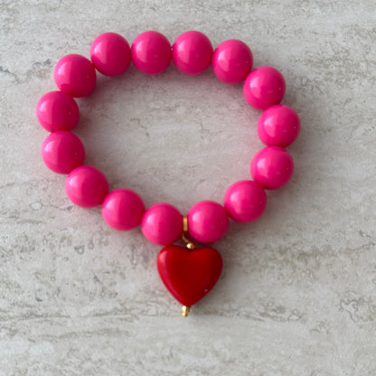 Pulsera Fucsia Corazón Rojo - Resina Italia