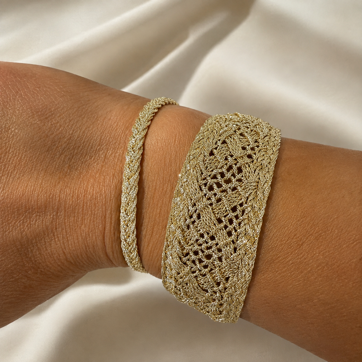 Pulsera Eya Gold Silver sfifa marroquí – detalle del tejido – Trovare Chile