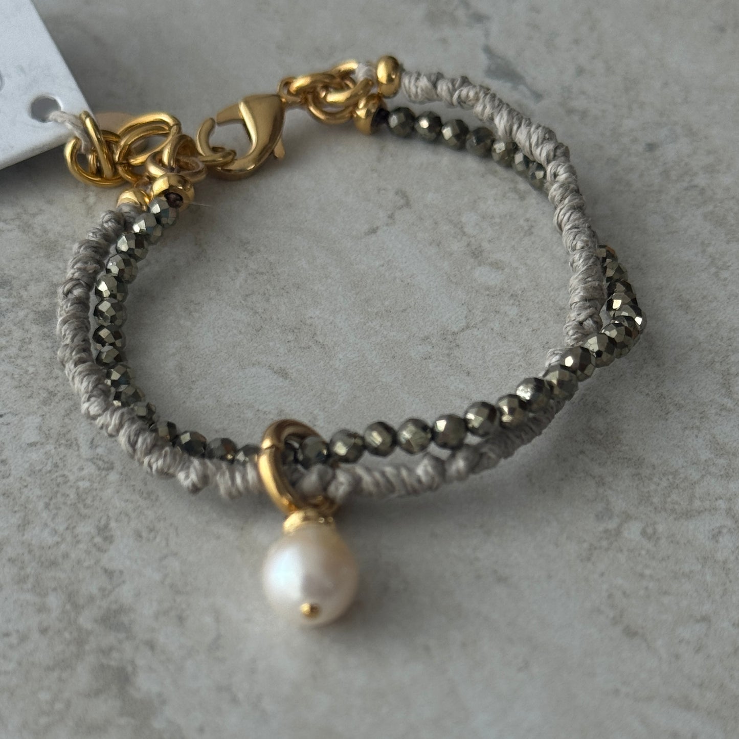 Pulsera Lino Perla y Pirita 24k