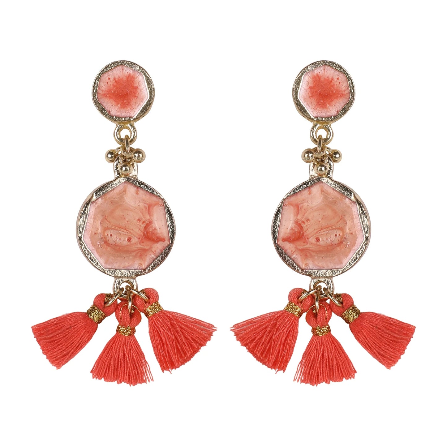 Aros Fulj Enamel Coral – Lujo Artesanal Hecho a Mano
