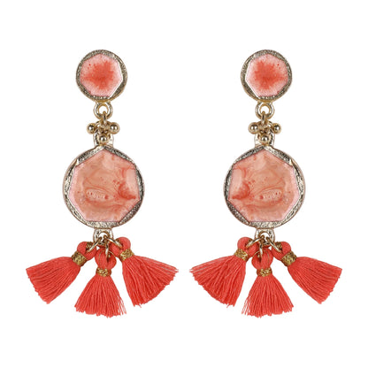 Aros Fulj Enamel Coral – Lujo Artesanal Hecho a Mano