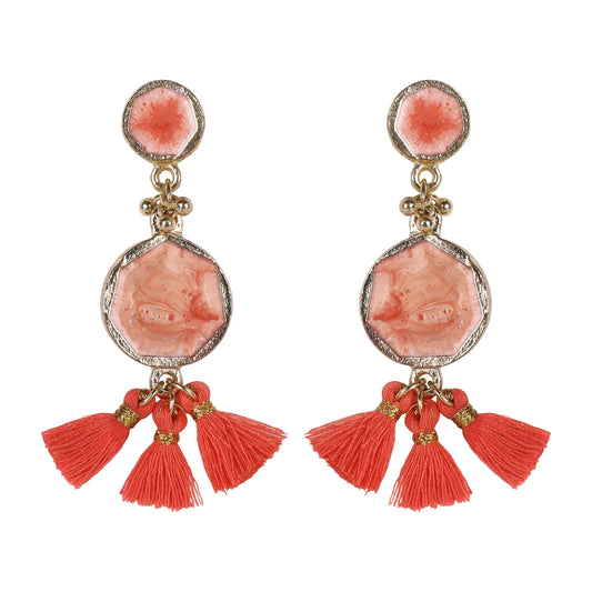 Aros Fulj Enamel Coral – Lujo Artesanal Hecho a Mano