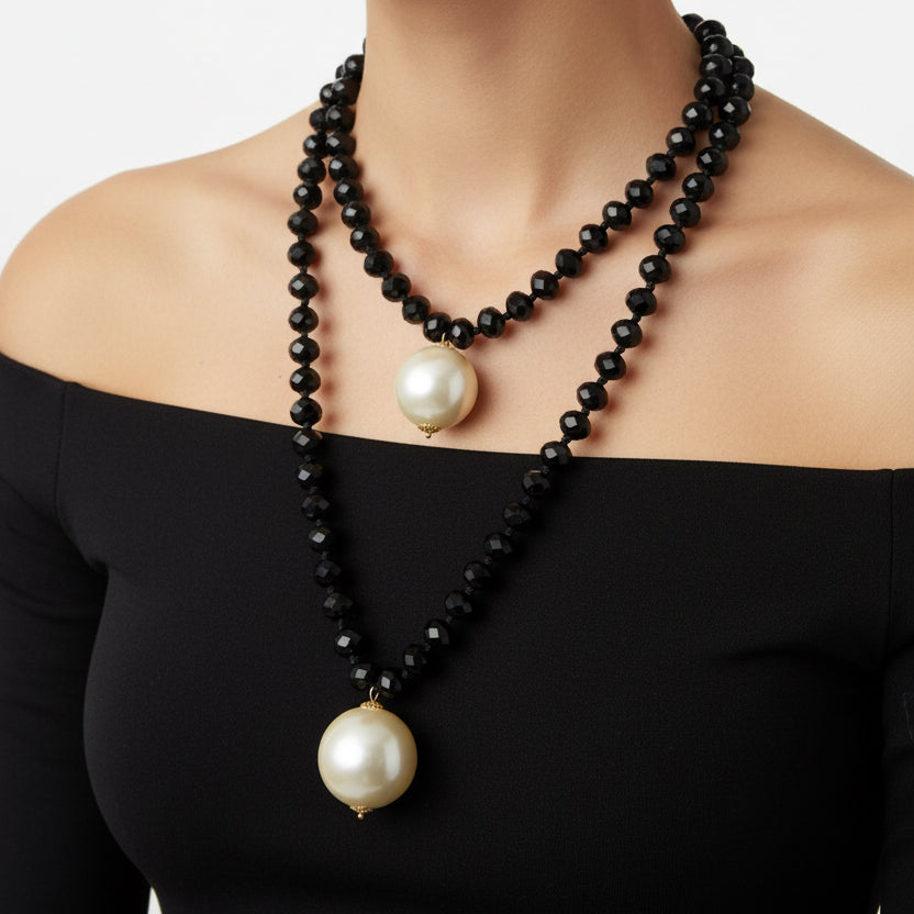 Collar Sfera Cristal y Resina Perla
