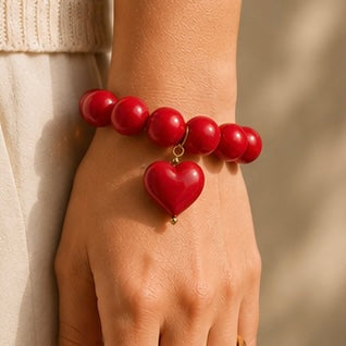 Pulsera de Resina Italiana Roja con Corazón  Rojo