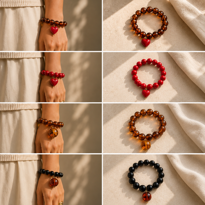 Pulsera de Resina Italiana Roja con Corazón  Rojo