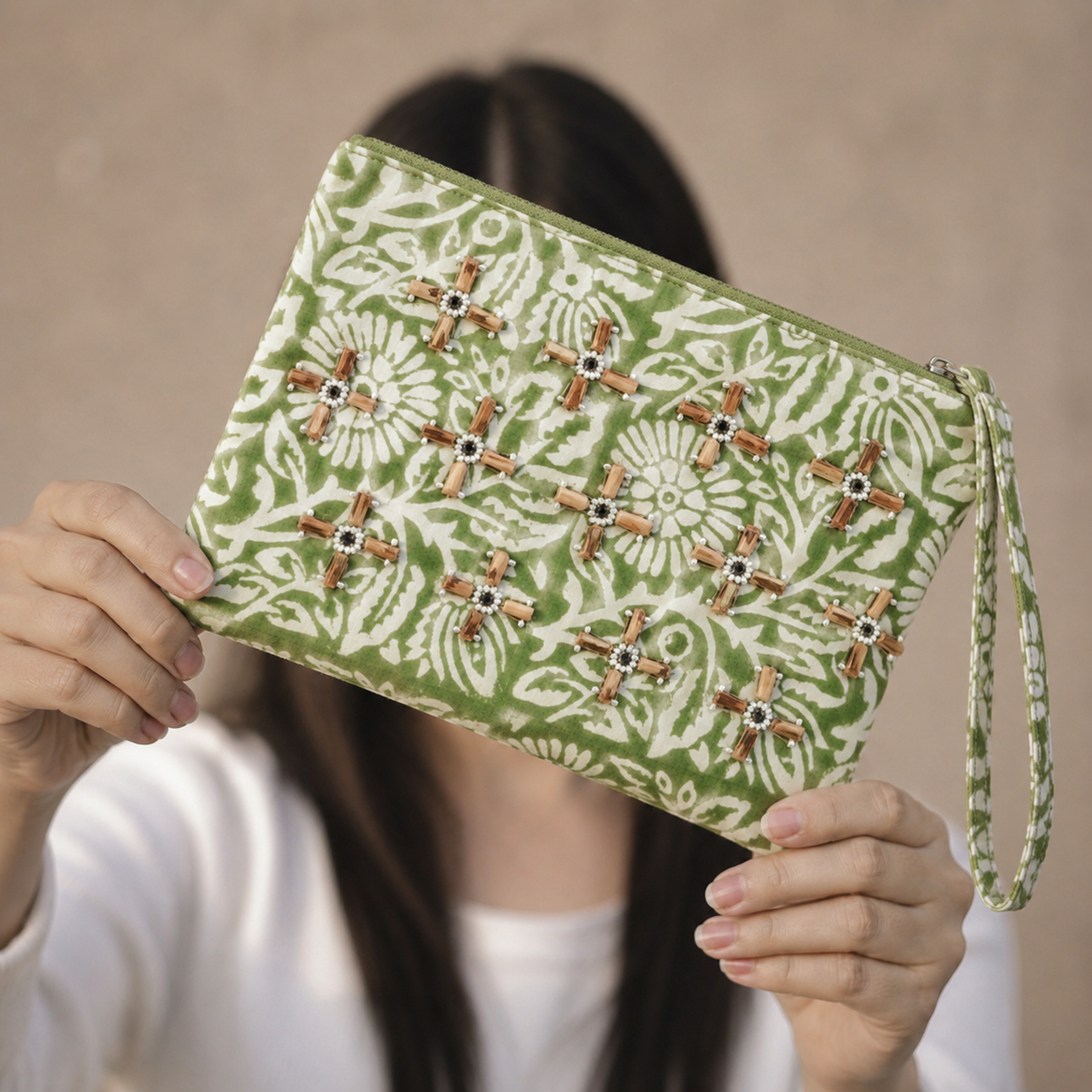 Clutch Green Block Print