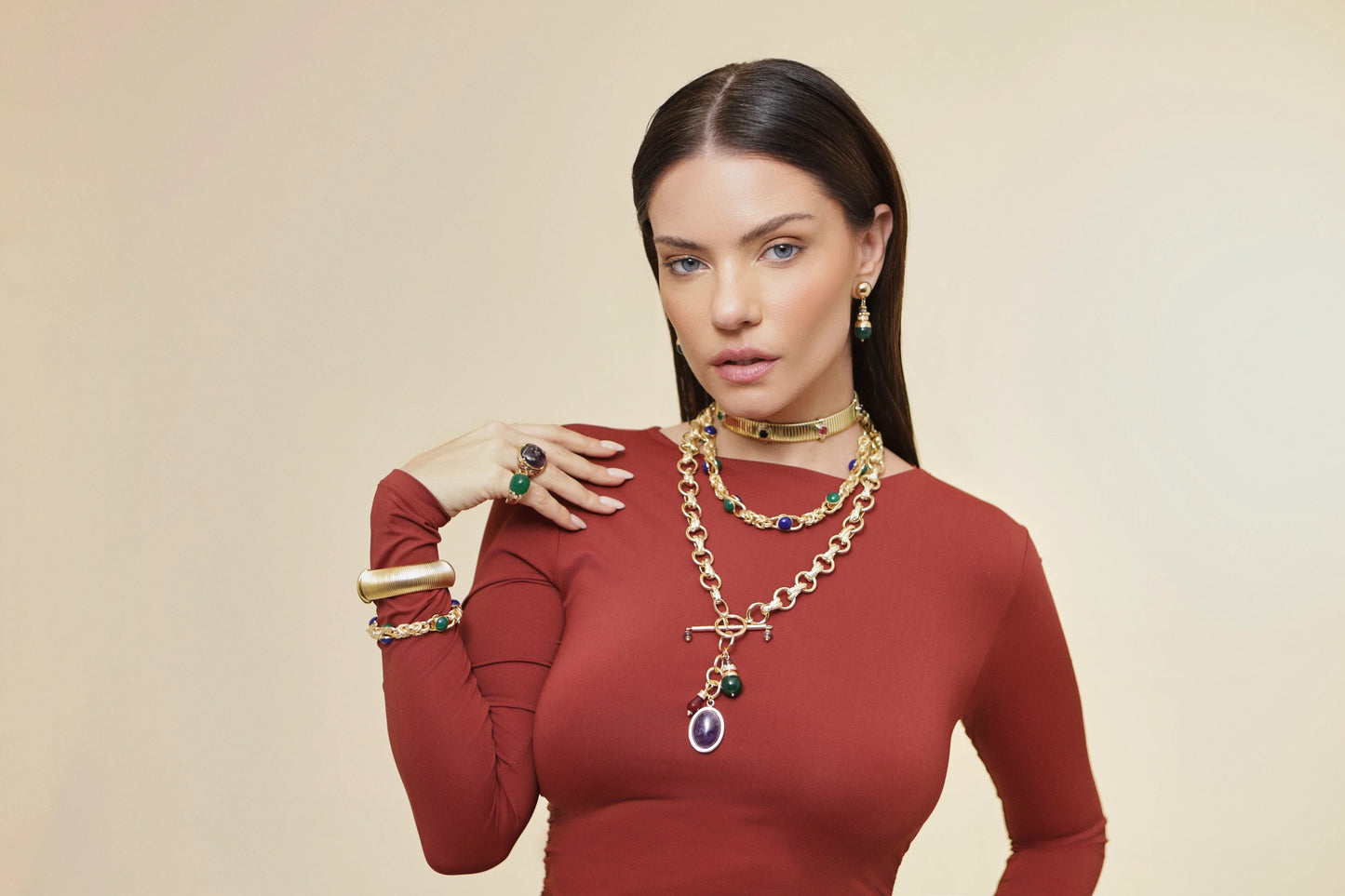 Collar Lisanza Ágata Verde – Elegancia Italiana en Oro y Luz